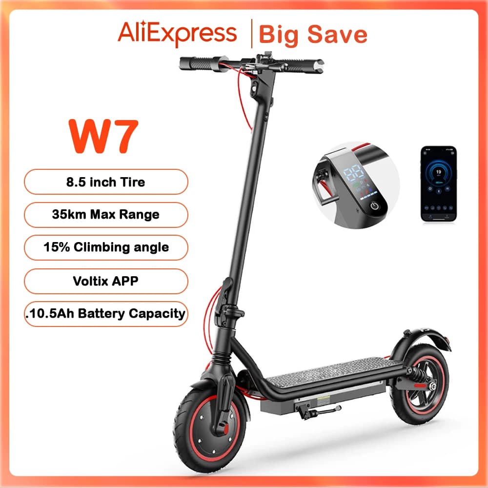 W7 Electric Scooter 8.5 inch 36V 10.5Ah 25-35km Range Dual Suspension Side Lights App Control 35km/h Speed Electric Scooters