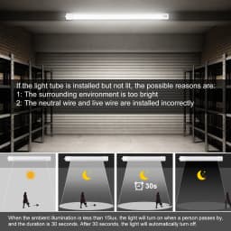 2PCS 90CM 30W LED Waterproof Batten Light with Motion Sensor, 3300LM, 4000K Neutral White, IP66 for Outdoor/Indoor Use