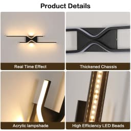 LED Indoor Wall Lights 25W Wall Sconce Lamp Modern Black LED Wall Lamp for Bedroom Living Room Hallway Staircase Vanity, 3000K W