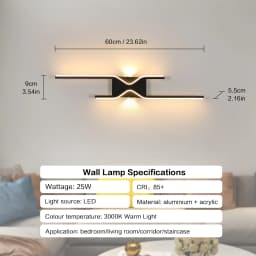 LED Indoor Wall Lights 25W Wall Sconce Lamp Modern Black LED Wall Lamp for Bedroom Living Room Hallway Staircase Vanity, 3000K W