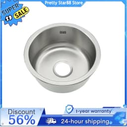 304 Stainless Steel Round Kitchen Sink 36cm with Drain Pipe Bar Mini Small Round Single Bowl Basin for Homes/Bars/Hotels
