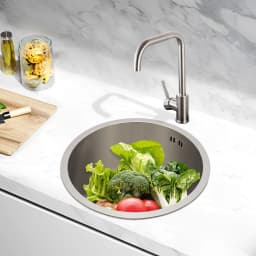 304 Stainless Steel Round Kitchen Sink 36cm with Drain Pipe Bar Mini Small Round Single Bowl Basin for Homes/Bars/Hotels