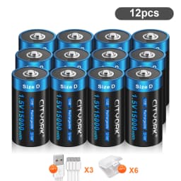 CITYORK 1.5V 15000mWh D Size Rechargeable Battery R20 Li-ion TYPE-C Battery For Gas Cooker Electronic Piano Water Heater Radio