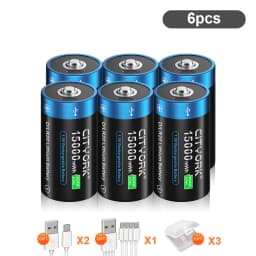 CITYORK 1.5V 15000mWh D Size Rechargeable Battery R20 Li-ion TYPE-C Battery For Gas Cooker Electronic Piano Water Heater Radio