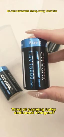 CITYORK 1.5V 15000mWh D Size Rechargeable Battery R20 Li-ion TYPE-C Battery For Gas Cooker Electronic Piano Water Heater Radio