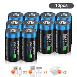 CITYORK 1.5V 15000mWh D Size Rechargeable Battery R20 Li-ion TYPE-C Battery For Gas Cooker Electronic Piano Water Heater Radio