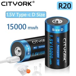CITYORK 1.5V 15000mWh D Size Rechargeable Battery R20 Li-ion TYPE-C Battery For Gas Cooker Electronic Piano Water Heater Radio