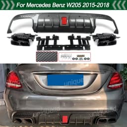 Rear Bumper Diffuser Lip Fits 2015-2021 BENZ W205 C63 C43 AMG Sedan Carbon Look