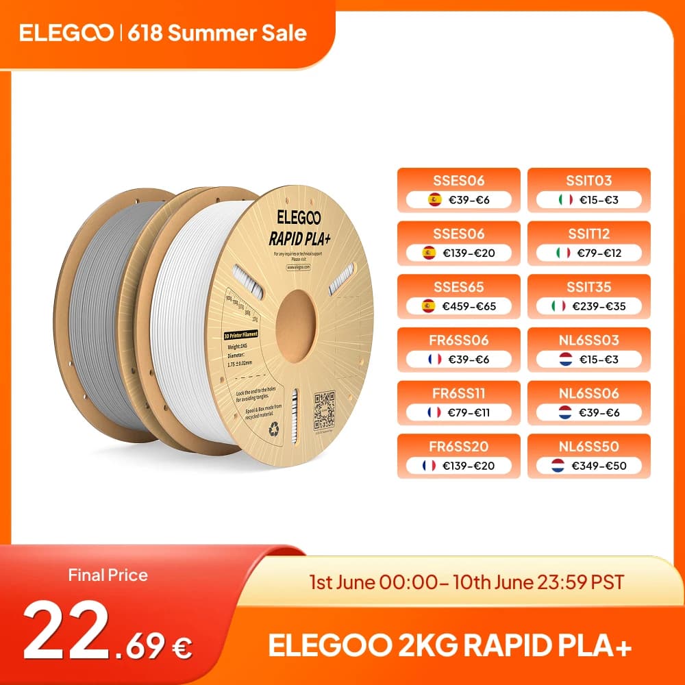 ELEGOO 1.75mm Rapid PLA+ Filament 2KG 3D PLA for 30-600 mm/s High Speed Printing Dimensional Accuracy +/- 0.02mm 2pcs*1kg Set