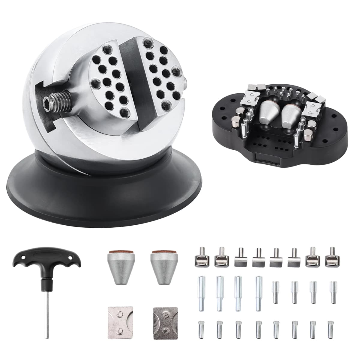 SucceBuy Ball Vise 3" Engraving Setting Tool 360° Rotation Engraving Block Vise 30 PCS Attachment Jewelry Engraving Block Tools