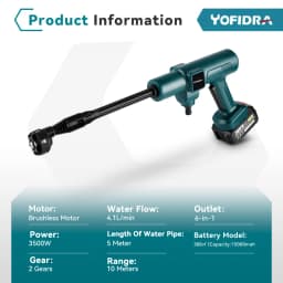 YOFIDRA 3500W 200Bar Brushless Washer Water Gun 6 IN 1 Cordless  Electric High Pressure Car Washer Garden For Makita Battery Pin