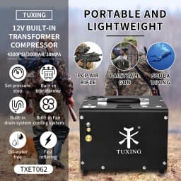 TUXING 300Bar 4500Psi 12V PCP Air Compressor High Pressure Compressor with 12V Portable Power Adapter Auto-stop TXET061/TXET062