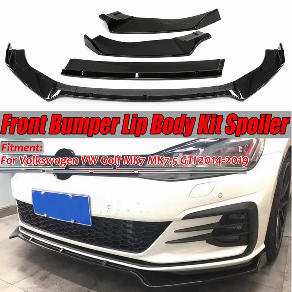 Car Front Bumper Splitter Lip Diffuser Spoiler Guard Protetor Lip For Volkswagen For VW Golf MK7 MK7.5 GTI R GTD 2014-2019