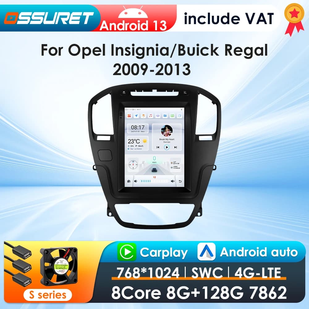 9.7inch 2 DIN Android 13 Car Multimedia Stereo for Opel Insignia Buick Regal 2009-2013 Autoradio Vertical Screen Carplay 7862
