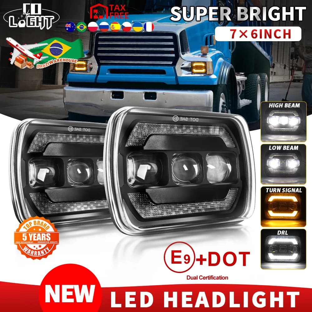 CO LIGHT 7X6"5X7"LED Headlight Hi/Lo Beam DRL Turn Signal DOT E9 60000LM For Toyota Tacoma 1995-1997 12V 24V