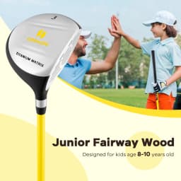 165CC Junior #3 Fairway Wood for Kids, Individual Gold Club for Boys and Girls with Fiberglass Shaft and Headcover, Junior