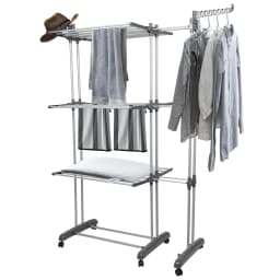Three-tier indoor clothes drying rack, adjustable telescopic clothes dryer, large capacity 75-142.5 * 64 * 170cm, with 6 360° pa