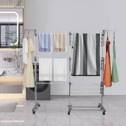 Three-tier indoor clothes drying rack, adjustable telescopic clothes dryer, large capacity 75-142.5 * 64 * 170cm, with 6 360° pa
