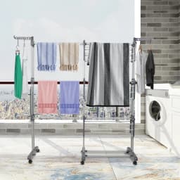 Three-tier indoor clothes drying rack, adjustable telescopic clothes dryer, large capacity 75-142.5 * 64 * 170cm, with 6 360° pa
