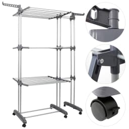 Three-tier indoor clothes drying rack, adjustable telescopic clothes dryer, large capacity 75-142.5 * 64 * 170cm, with 6 360° pa