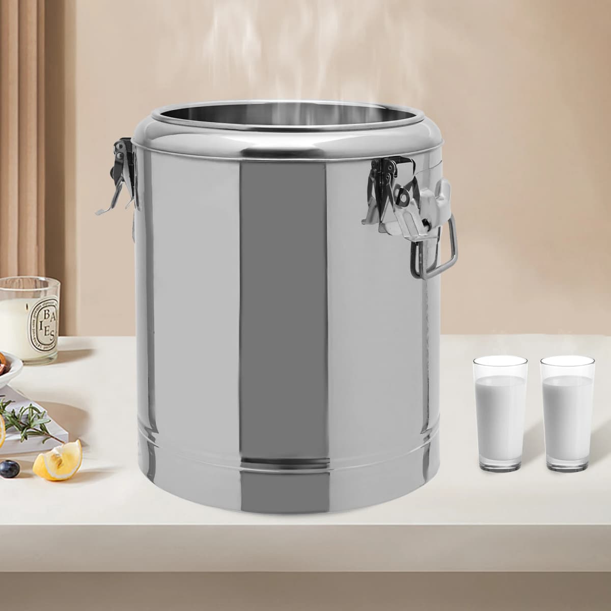 Silver 14l 201 Stainless Steel Without Faucet Insulated Bucket Food Warmer For Outdoor Picnics Travels Cafes To Hold Juice Tea