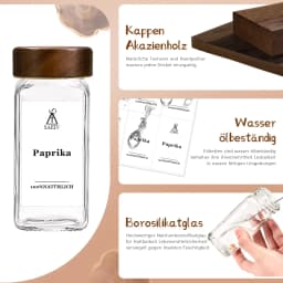 SAEIV 12/24/35 Pcs Spice Jars with Acacia Wood Lids, 120ml Transparent Glass Containers with Spice Labels, Kitchen Spice Bottles