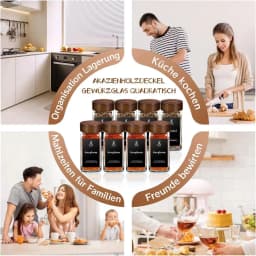 SAEIV 12/24/35 Pcs Spice Jars with Acacia Wood Lids, 120ml Transparent Glass Containers with Spice Labels, Kitchen Spice Bottles