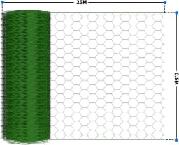 Hexagonal Mesh 0.5m High x 25m - Garden Fence Wire Mesh - Mesh Width 25 mm Wire Mesh Fence - PVC Coated Green Rabbit Wire