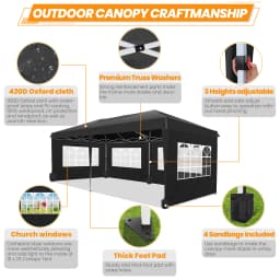 3x6m Pop-up Gazebo Foldable Party Tent with 6 Sidewalls, Easy Assembly for Weddings, Commercial Use, UV50+ Protection Steel Frame