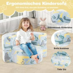 2-in-1 Children's Sofa, Round, Glow in the Dark, Children's Couch Padded with Removable Cover,  for from 3 Years（Blue）