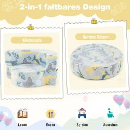 2-in-1 Children's Sofa, Round, Glow in the Dark, Children's Couch Padded with Removable Cover,  for from 3 Years（Blue）