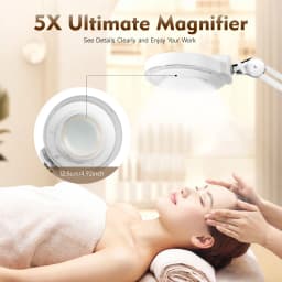 5X Magnifying Lamp, 24W Cool White Light Adjustable Rolling Magnifier Cosmetic Fluorescent Lamp for Beauty Nail Salon