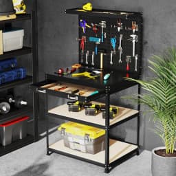Workbench 81 x 41 cm, 225 kg Load Capacity Work Table ,Work Table Tool Bench for Garage, Workshop (81 x 41 x 156 cm, Black)
