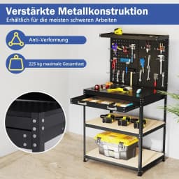 Workbench 81 x 41 cm, 225 kg Load Capacity Work Table ,Work Table Tool Bench for Garage, Workshop (81 x 41 x 156 cm, Black)