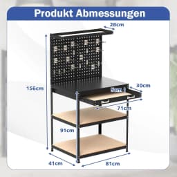 Workbench 81 x 41 cm, 225 kg Load Capacity Work Table ,Work Table Tool Bench for Garage, Workshop (81 x 41 x 156 cm, Black)