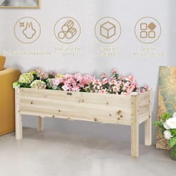 Wooden Raised Bed, Plant Bed for Children, 120 x 43.5 x 51 cm, Plant Trough Maximum Load 100 kg, Flower Pot with Drainage Holes