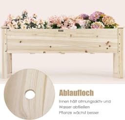 Wooden Raised Bed, Plant Bed for Children, 120 x 43.5 x 51 cm, Plant Trough Maximum Load 100 kg, Flower Pot with Drainage Holes