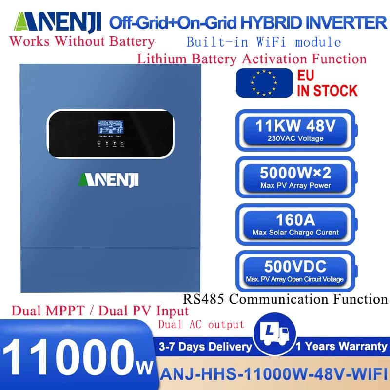 11KW 48V Hybrid Solar Inverter 2KW 12V MPPT Photovoltaic Inverter Pure Sine Wave 230VAC PV 160V 500VDC 60A 160A Solar Charger