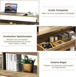 Coffee Table, Height Adjustable, Sofa Table, Side Table with Storage Compartment, Wooden Sofa Table, Tea Table (Natural)