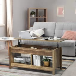 Coffee Table, Height Adjustable, Sofa Table, Side Table with Storage Compartment, Wooden Sofa Table, Tea Table (Natural)