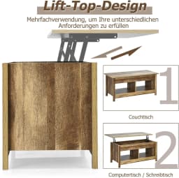 Coffee Table, Height Adjustable, Sofa Table, Side Table with Storage Compartment, Wooden Sofa Table, Tea Table (Natural)