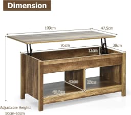 Coffee Table, Height Adjustable, Sofa Table, Side Table with Storage Compartment, Wooden Sofa Table, Tea Table (Natural)