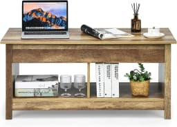 Coffee Table, Height Adjustable, Sofa Table, Side Table with Storage Compartment, Wooden Sofa Table, Tea Table (Natural)