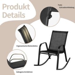 Set of 2 Rocking Chairs with Breathable Fabric Seat, Garden Chairs, Swing Chairs for Garden, Balcony, Patio (Black)