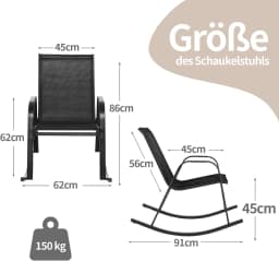 Set of 2 Rocking Chairs with Breathable Fabric Seat, Garden Chairs, Swing Chairs for Garden, Balcony, Patio (Black)