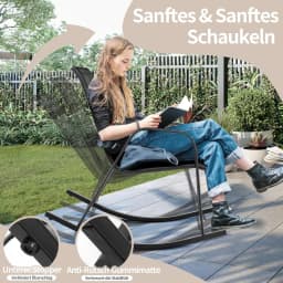 Set of 2 Rocking Chairs with Breathable Fabric Seat, Garden Chairs, Swing Chairs for Garden, Balcony, Patio (Black)