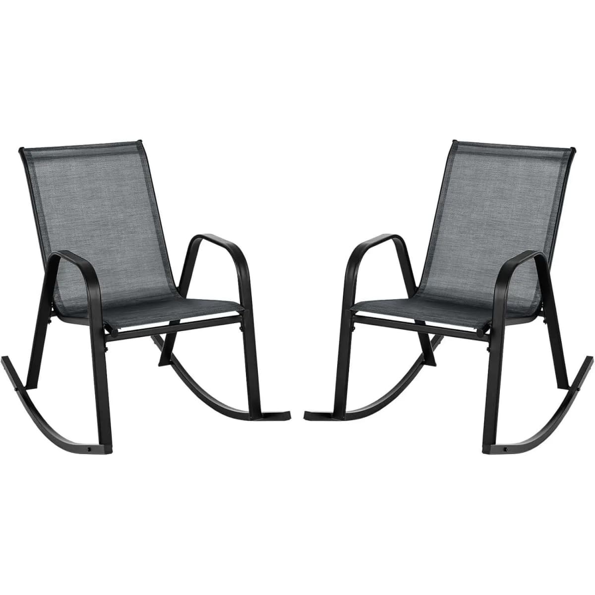 Set of 2 Rocking Chairs with Breathable Fabric Seat, Garden Chairs, Swing Chairs for Garden, Balcony, Patio (Black)