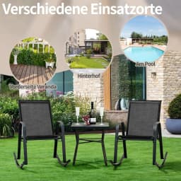 Set of 2 Rocking Chairs with Breathable Fabric Seat, Garden Chairs, Swing Chairs for Garden, Balcony, Patio (Black)