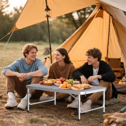 90x60cm Folding Camping Table, Adjustable 2-Height 37/67cm Portable Picnic Table for Outdoor/Garden/Indoor – Lightweight Aluminium, 50kg Capacity