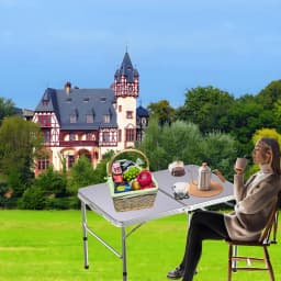 90x60cm Folding Camping Table, Adjustable 2-Height 37/67cm Portable Picnic Table for Outdoor/Garden/Indoor – Lightweight Aluminium, 50kg Capacity